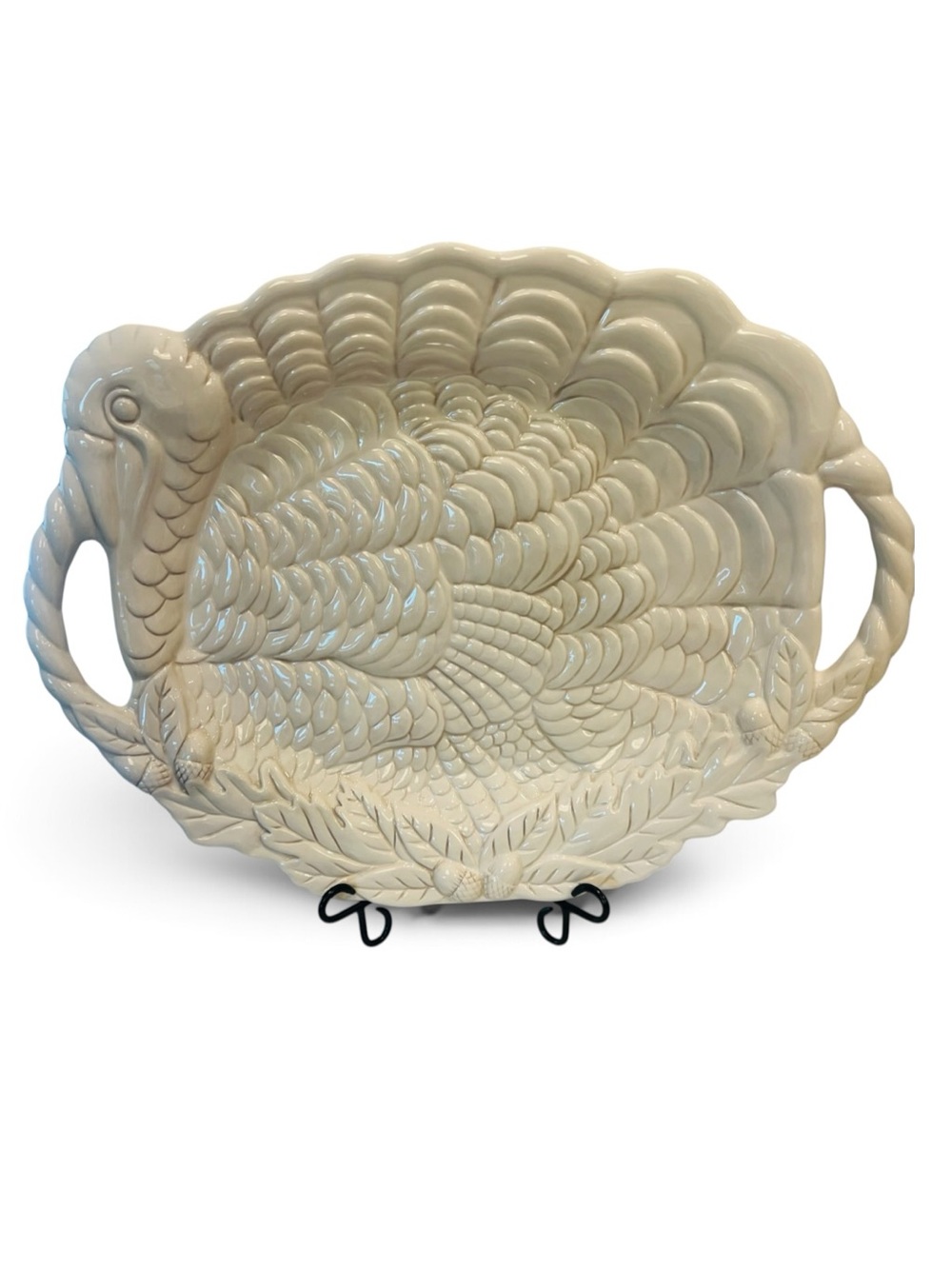 Gibson Hand Painted Turkey Platter 21.25” Ivory Ceramic Thanksgiving Serving